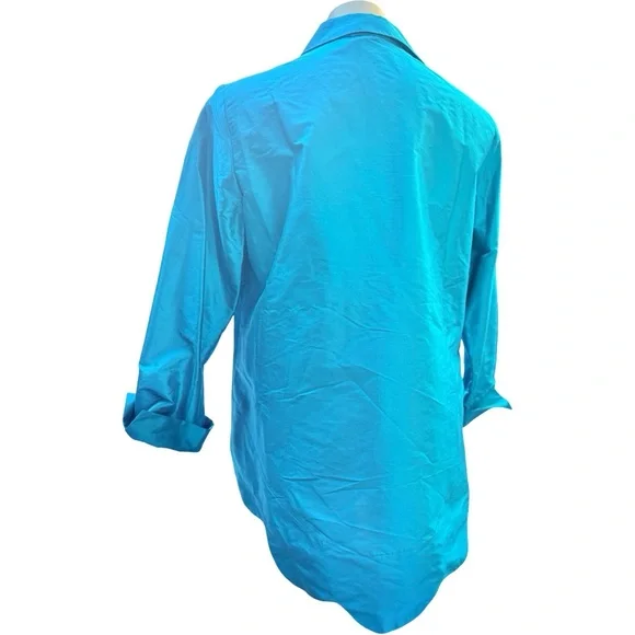 Sara Campbell Turquoise Silk Top Textured Scalloped Hem 1/4 Button Sz M Blouse - Picture 6 of 11